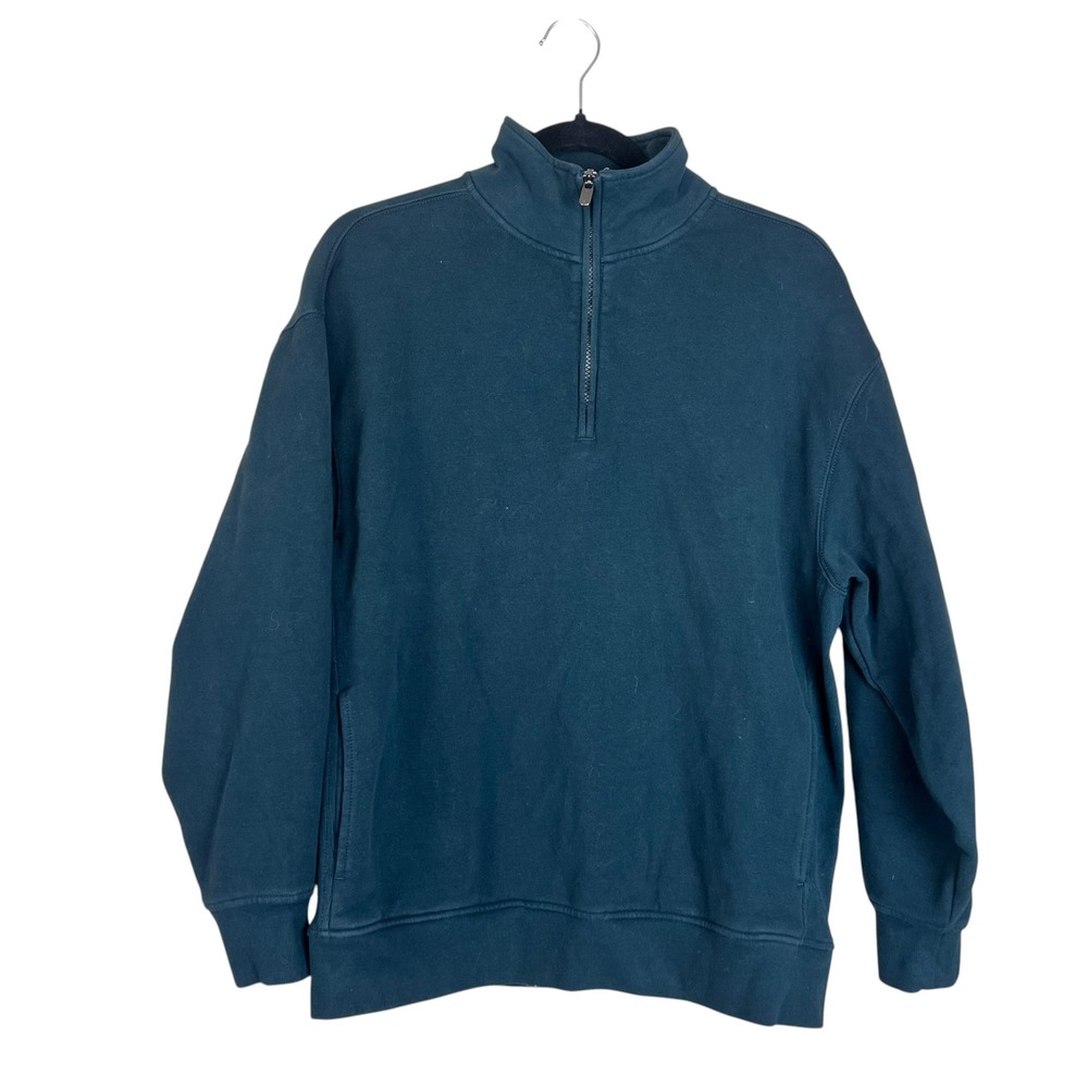 Athleta Mens Teal Blue Quarter Zip Fleece Pullover Sweatshirt S Pocket